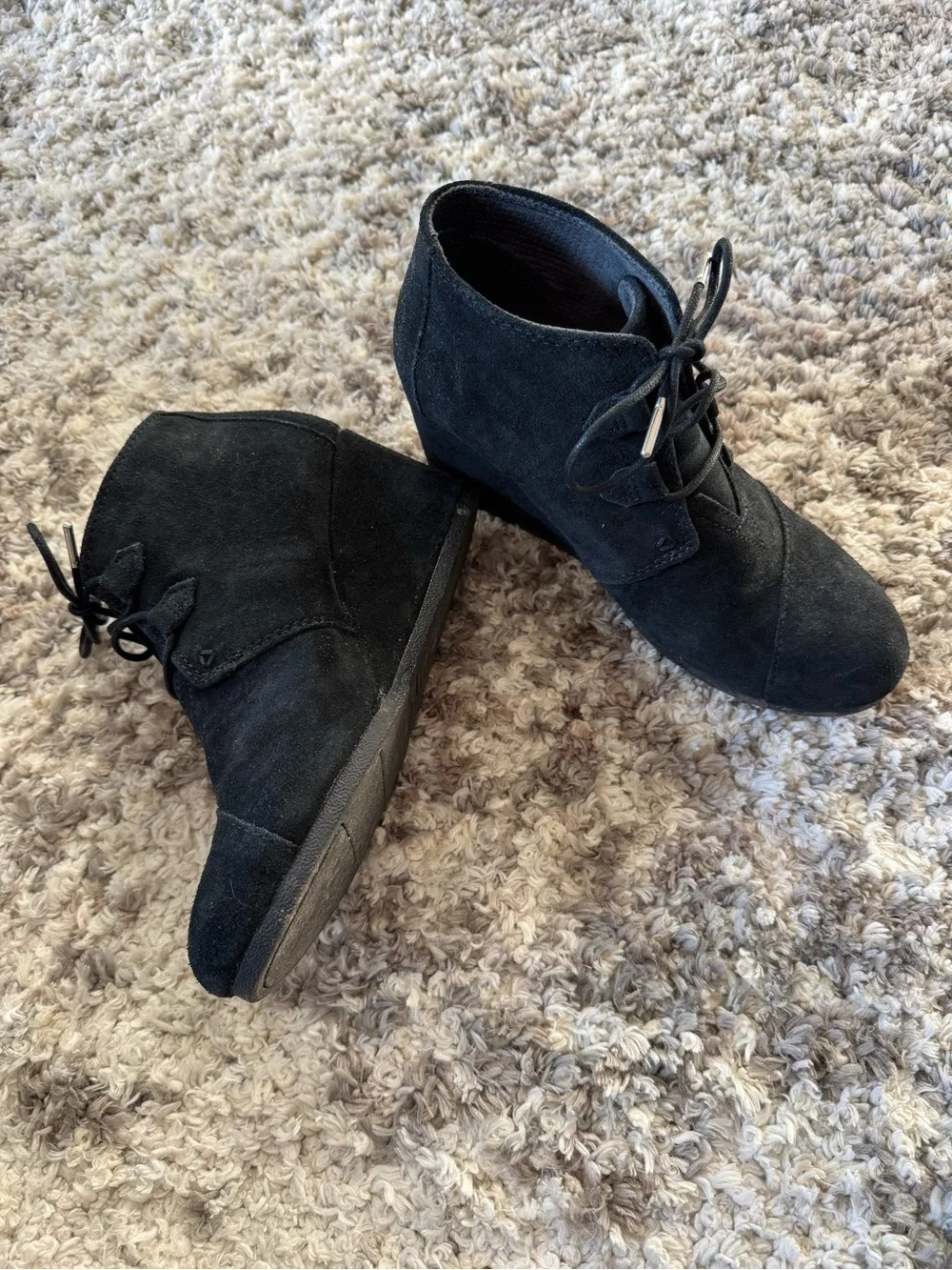 Toms Black Suede Lace-Up Ankle Booties